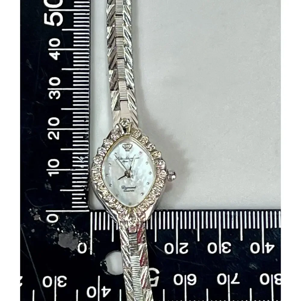 Vintage Jules Jurgensen Silver Tone Quartz Watch Diamond Bezel Women's Bracelet